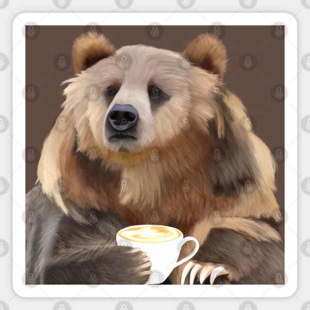 Grizzly Bear With Coffee Magnet by Suneldesigns